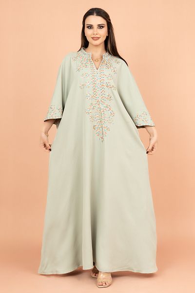 IKKXA FreeSize Solid Jalabiya with Intricate Embroidery