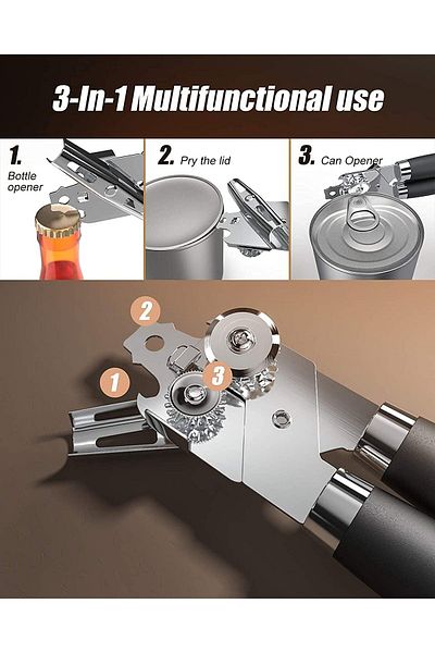 COOYA 3-In-1 Manual Can Bottle Openers, Heavy Smooth Edge Cut, Turn Knob Anti Slip Grip Handle  (Black)