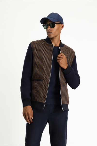 Kiğılı Slim Fit Slim Fit Houndstooth Sports Woolen Bomber Jacket Coat