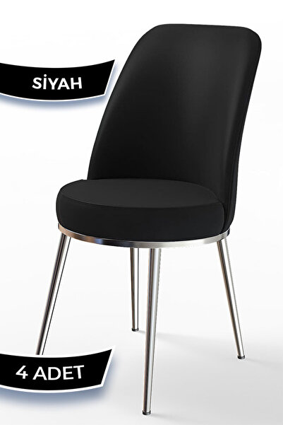 Canisa Concept Dexa Serisi Siyah Renk 4 Adet Sandalye, Renk Siyah, Ayaklar Krom
