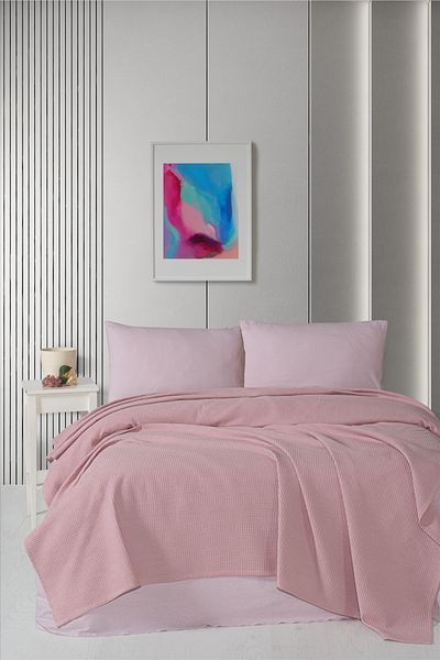 CEMETEKS FİRUZE Seamless Closure for Sheets and Pillowcases with Cotton Double Pique Set