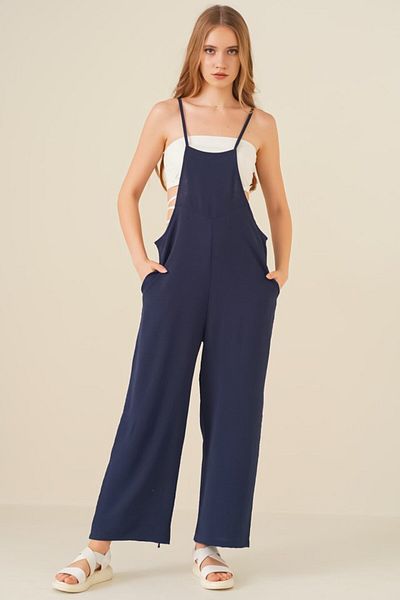 MODAVERA    7019 Strappy Gardener Overalls - Navy Blue