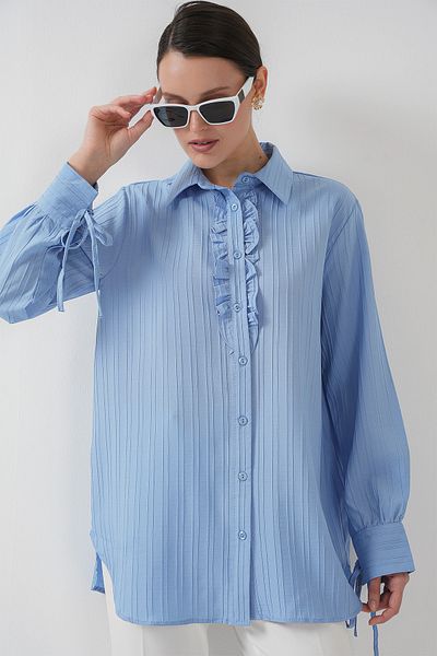 Bigdart Frilly Long Shirt Tunic 5953 - Blue