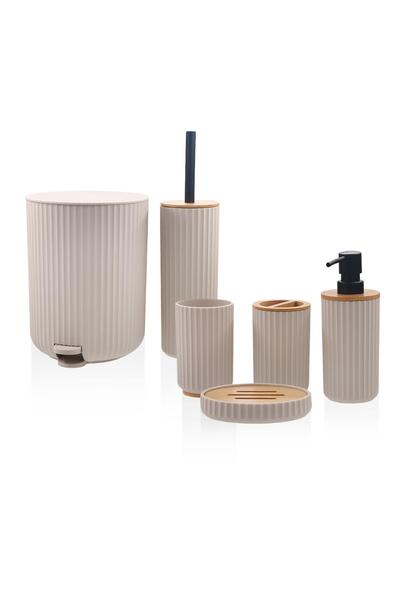 The Mia Cream Colored 6-Piece Stripe Bathroom Set