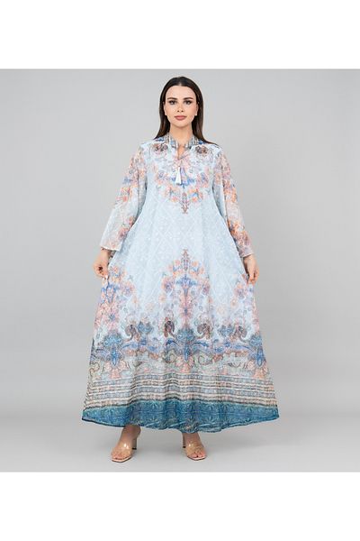 IKKXA Floral Flared Sleeves Printed Jalabiya