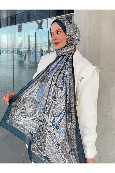 Mira İpek Navy Blue Mink Retro Cotton Shawl