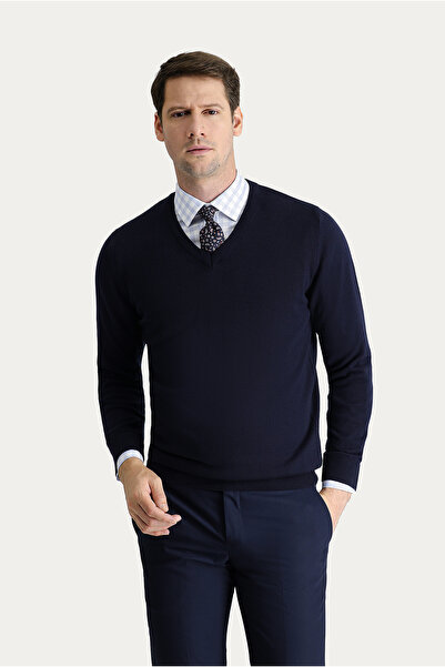 Kiğılı Pulover din bumbac cu decolteu în V - Potrivire obișnuită