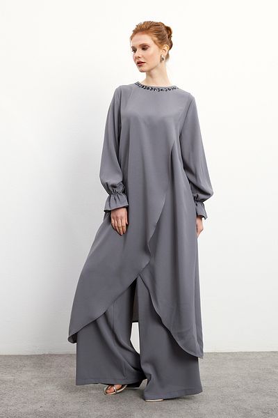 VAVİNOR Asymmetric Cut Tunic - Gray, Attach Pants