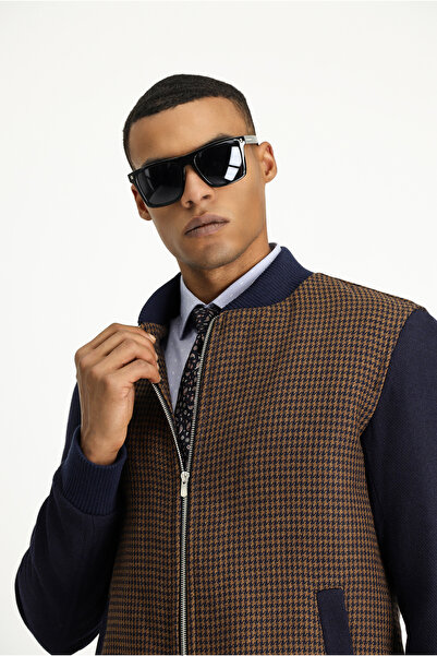 Kiğılı Slim Fit Slim Fit Houndstooth Sports Woolen Bomber Jacket Coat