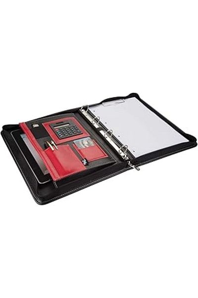 Mu Art Ahşap 2K 555-1 Secretarial A4 Hand Portfolio with Calculator Zippered Double Mechanism Faux Leather Secretary No