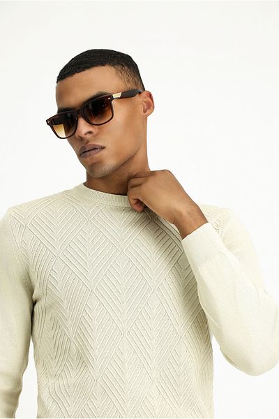 Kiğılı Crew Neck Slim Fit Slim Fit Patterned Cotton Knitwear Sweater