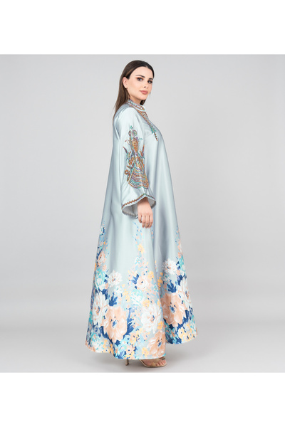 IKKXA Floral Printed Crystal Embroidery Jalabiya