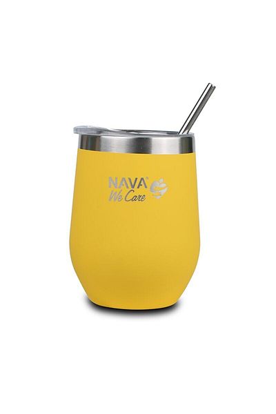 Nava Cana termoizolanta cu pai Nava 360 ml galben