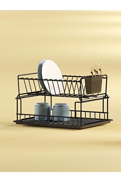 SUNTEL BANYO MUTFAK AKSESUARLARI İki Katlı Modüler Bulaşıklık - Mat Siyah Tab...