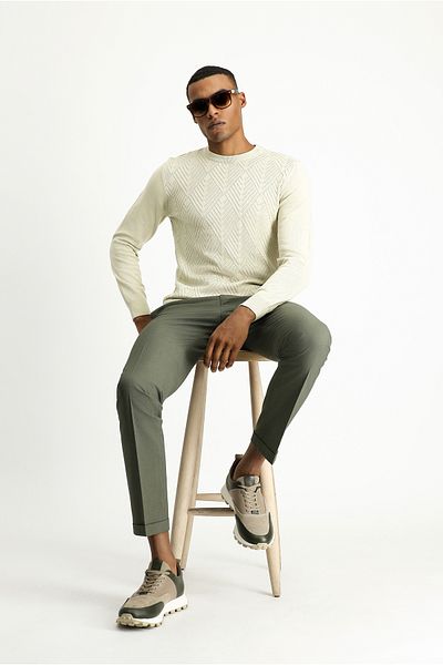 Kiğılı Crew Neck Slim Fit Slim Fit Patterned Cotton Knitwear Sweater