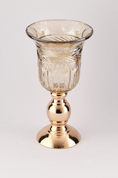 AKSESUAR EVRENİ Sam Minimal Desenli Cam Dekoratif Vazo Sarı