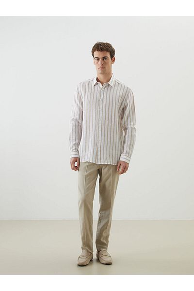 LC Waikiki Regular Fit Long Sleeve Striped Linen Men's Shirt