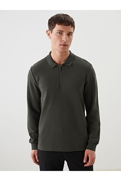 LC Waikiki Khaki Polo Collar Long Sleeve Men's Sweatshirt
