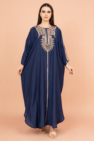 IKKXA FreeSize Solid Jalabiya with Intricate Embroidery