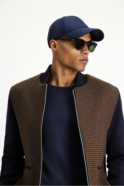 Kiğılı Slim Fit Slim Fit Houndstooth Sports Woolen Bomber Jacket Coat