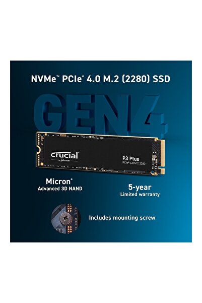 Crucial P3 Plus 500GB 3D NAND GEN4 NVMe PCIe M.2 SSD (4700-1900 MB/s) CT500P3PSSD8