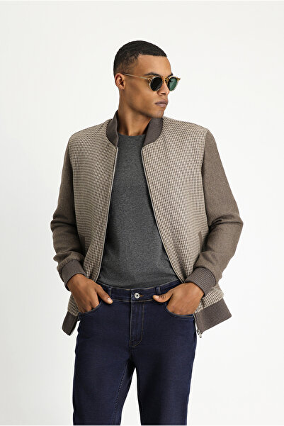 Kiğılı Slim Fit Slim Fit Houndstooth Sports Woolen Bomber Jacket Coat