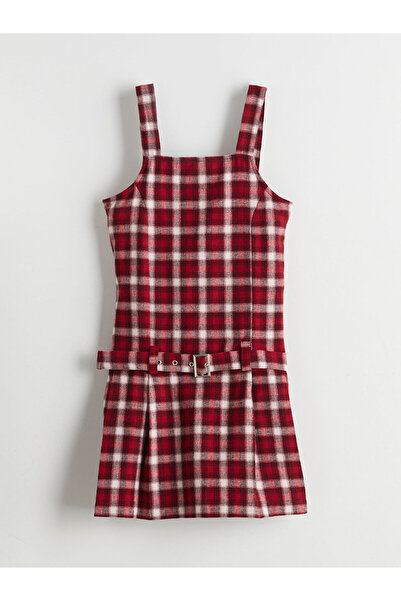 LC Waikiki Детска рокля с червена квадратна яка на каре LCW