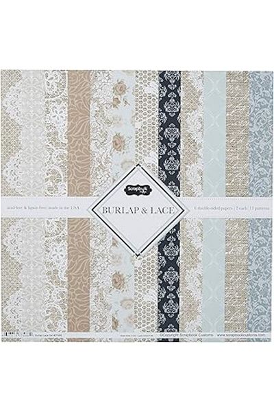 Mu Art Ahşap Scrapbook Customs Themed Paper Scrapbook Kit, Burlap and Lace, Blue, Navy