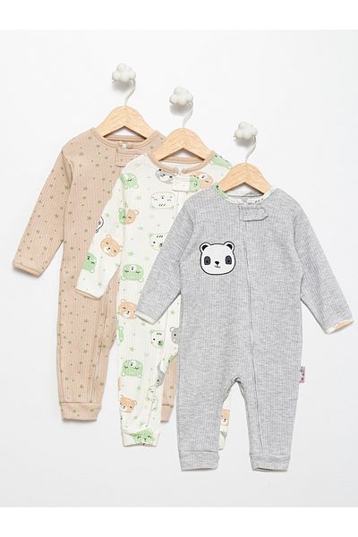 Alihan 100% Cotton Teddy Bear Patterned Unisex 3-Piece Baby Rompers