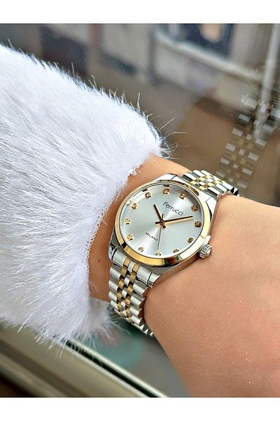 Ferrucci Steel Cord 3 Atm Water Resistant Gold-Silver Color Women Wrist Watch