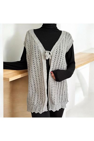 Çeyizcim Gray Knitwear Knit Vest - Tie-Up Design