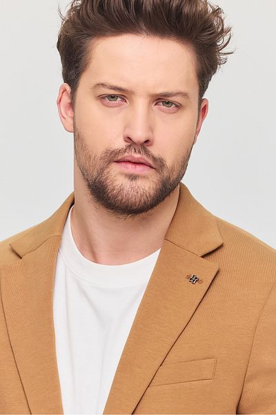 Frappoli 3115 Ανδρικό Camel Stretchy Lycra Cotton Blended Slim Fit Αθλητικό μπουφάν για την άνοιξη-καλοκαίρι