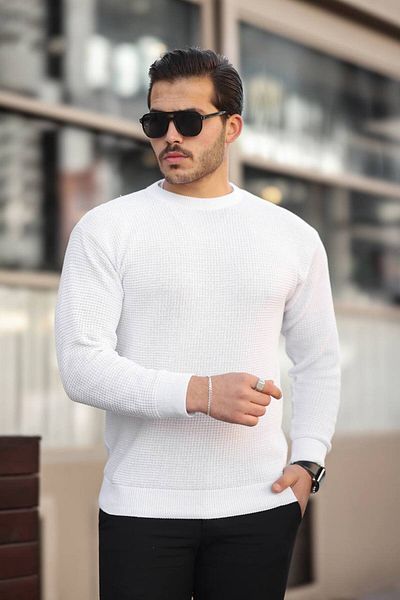 TMB White Square Knitwear Sweater