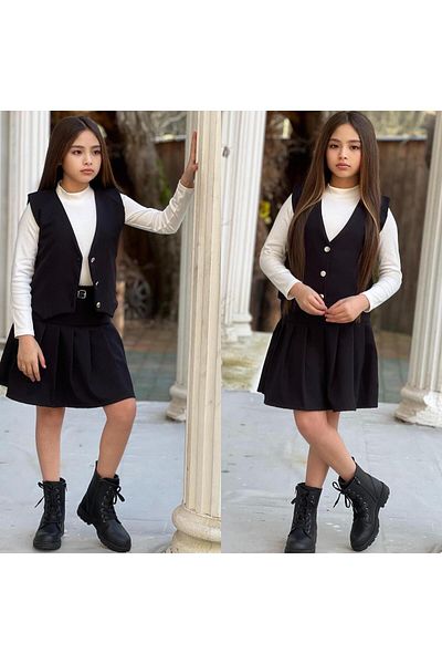Ysferbutik Girl's Skirt Vest Sweet Belt