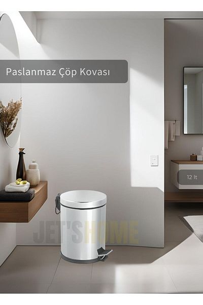 Jet's Home Κάδος απορριμμάτων μπάνιου με πεντάλ Ανοξείδωτος κάδος απορριμμάτων κουζίνας 12 Lt Γκρι