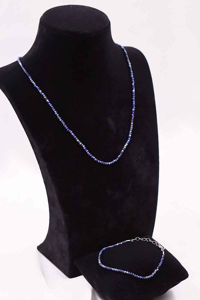 MYTAKIAĞACIMFH Lapis Lazuli Stone Natural Stone Necklace Bracelet Set Faceted Cut 2-3mm