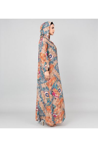 IKKXA Pattern Printed Hooded Jalabiya
