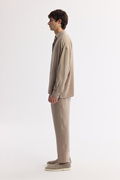 Avva Erkek Bej Alttan Britli Yaka Soft Touch Oversize Fit Gömlek A51Y2168