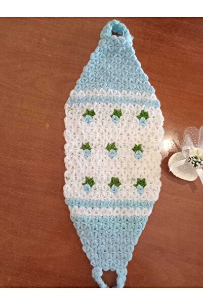 TülayHandsCraft El Örgüsü Mavi Çiçekli Uzun Banyo Lifi