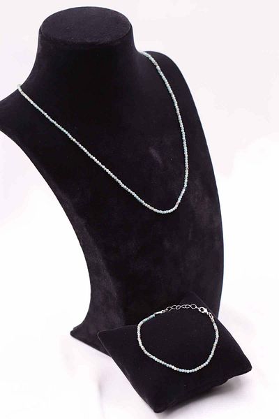 MYTAKIAĞACIMFH Apatite Stone Natural Stone Necklace Bracelet Set Faceted Cut 2-3mm