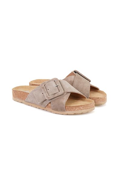 Desa Women's Mink Adjustable Buckle Suede Leather Slippers