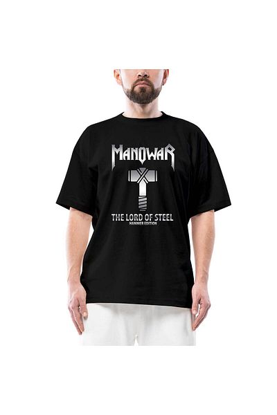 Z zepplin Manowar The Lord of Steel Oversize Μαύρο T-Shirt