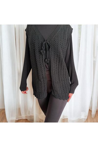 Çeyizcim Black Knitwear Vest - Tie Design