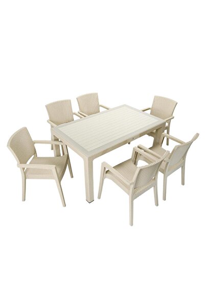 Mandella Elit Rattan 90x150 Zeus Kollu Sandalye Camlı Masa Takımı Çölbeji