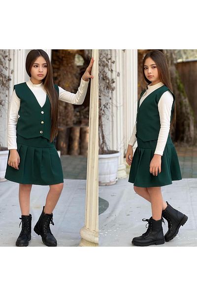 Ysferbutik Girl's Skirt Vest Sweet Belt