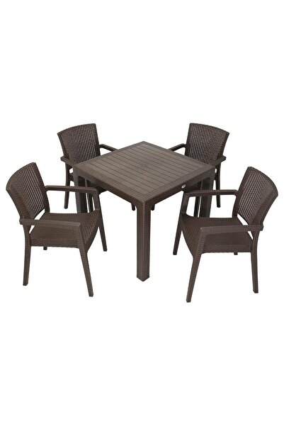 Mandella Elit Rattan 90x90 Zeus Kollu Sandalye Masa Takımı Kahverengi