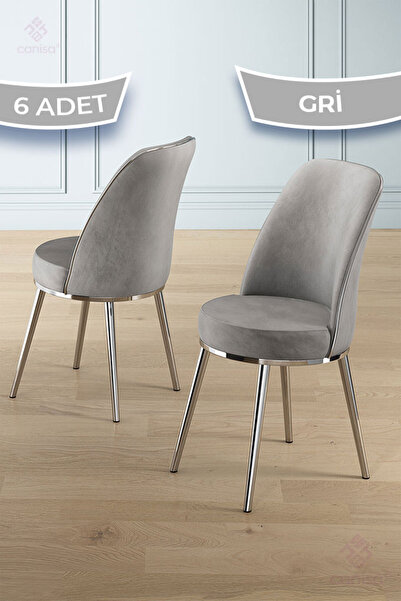 Canisa Pefa Serisi 6 Adet Gri Mutfak Sandalyesi Krom Kaplama Metal Ayak 1. Sınıf Babyface Kumaş