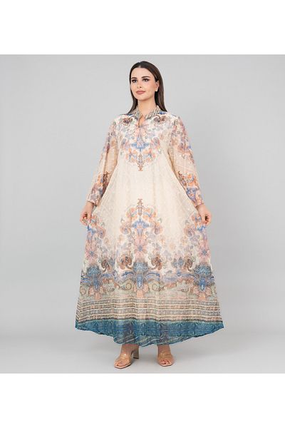 IKKXA Floral Flared Sleeves Printed Jalabiya