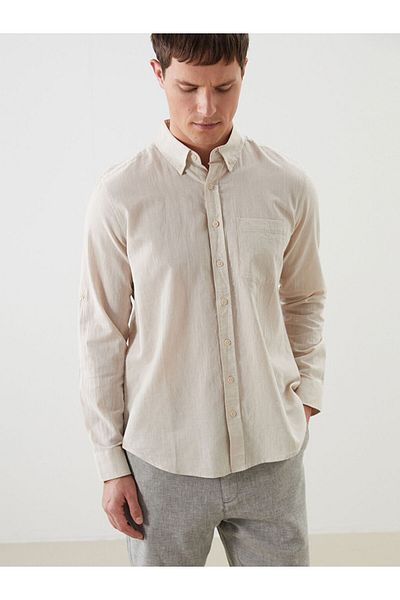 LC Waikiki Ανδρικό πουκάμισο LCW Regular Fit με μακρυμάνικο λινό μείγμα