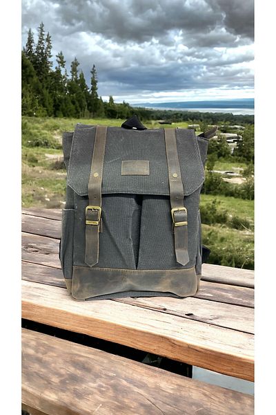 Old Cotton Canvas Leather Waterproof Unisex Travel School Travel Camping Backpack with Laptop Compartment